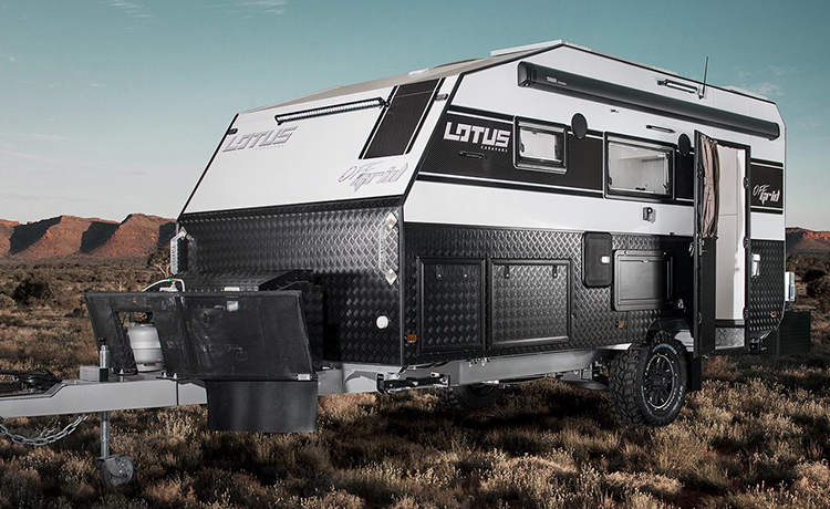 A Lotus Off rid caravan is being parked